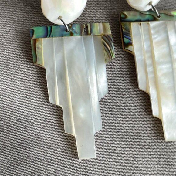 Carved Mother of Pearl and Abalone Shell Earrings - Picture 7 of 13